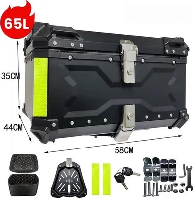 Productafbeelding van Famanu Aluminium Topkoffer 65L - Zwart - Robuuste opbergbox voor helm en accessoires