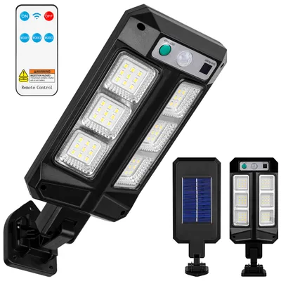 Produktbild von MasterLED Solar Wandleuchte Slim 54xLED – 6500K Kaltweiß – IP44 Schwarz – PIR Sensor Fernbedienung – Außenbeleuchtung