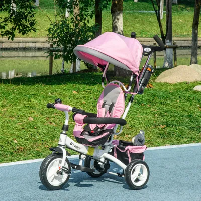 Produktbild von SUGIFT Kinderdreirad 6-in-1 mit Schiebestange, Sonnendach, 5-Punkt-Gurt, Ablagekorb, Rosa | 95×50×106 cm | 1–5 Jahre