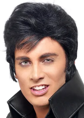 Produktbild von Elvis Perücke mit Koteletten Lizenzware schwarz - Einheitsgröße