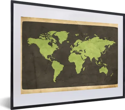 Produktbild von MuchoWow® MuchoWow® Gerahmtes Poster Weltkarte - Grün - Vintage 60x40 cm - Poster mit zchwarzem Bilderrahmen - Schlafzimmer - Plakat in Rahmen - Drucken