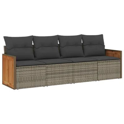 Produktbild von 4-tlg. Garten-Sofagarnitur mit Kissen Grau Poly Rattan