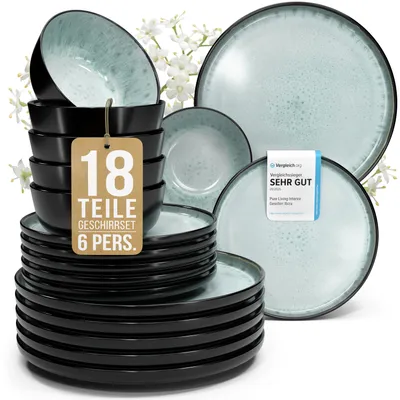 Produktbild von PURE LIVING Geschirrset Ibiza aus Steingut, 18-tlg., für 6 Personen, Salbeigrün