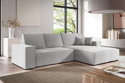 Produktbild von Ecksofa NEW ARAGON MAX von ANTONIO L-Form mit Schlaffunktion und Bettkästen, Schenkel Ottomane rechts oder links/ Webstoff in Hellgrau