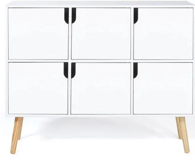 Produktbild von Kinderopbehang für 6 Schubladen – Weißer Holzschubladenkasten – Kinderzimmerkast mit Türen – 100 x 30 x 80 cm