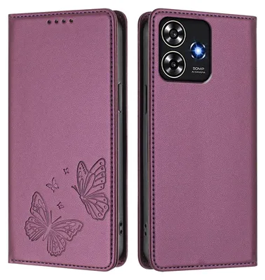 Image de Étui en cuir pour ZTE Blade A73 4G, motif papillon, étui portefeuille à rabat avec support, violet