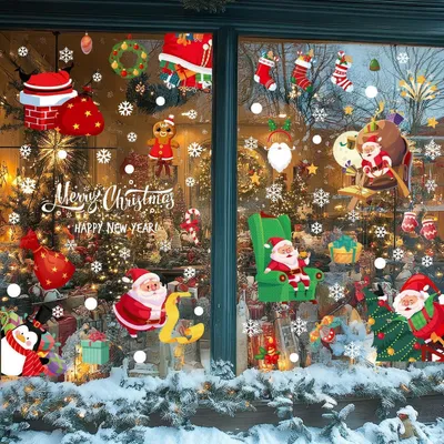 Image de Décorations de fenêtre pour Noël, autocollantes, 9 feuilles, 130 pièces