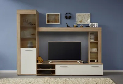 Produktbild von trendteam Wohnen Wohnwand Logo Eiche Sägerau hell 240 x 185 x 41 cm