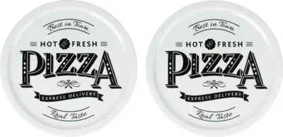 Produktbild von 2 Stück Cosy & Trendy Pizzateller Ø 31cm aus Porzellan mit Retro Pizza Schriftzug