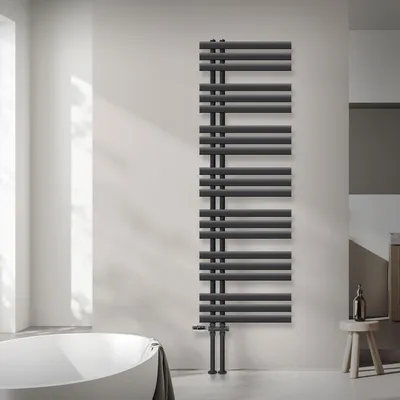 Obrázok produktu pre LuxeBath Designový kúpeľňový radiátor, 500x1600 mm, antracit, pripojenie termostatom cez podlahu, bez vykurovacieho telesa
