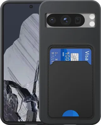 Produktbild von Fit für Google Pixel 8 Pro Phone Case mit TPU Kartenhalter - Flexible Back Cover Case Silikon TPU mit Cardslot - Schwarz - Smartphonics