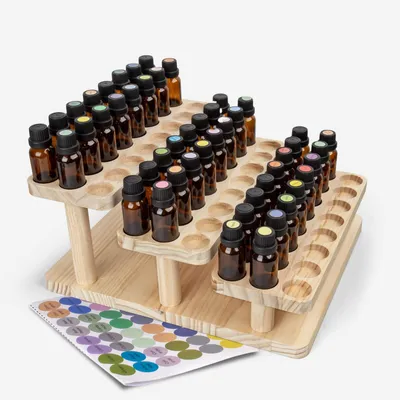 Produktbild von Aufbewahrungsbox aus Holz für ätherische Öle, 72 Fächer, für Fläschchen von 5-15 ml.