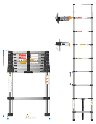 Obrázek produktu pro Teleskopický žebřík na střechu, nerezová ocel, nosnost 150 kg, délka 2,6 m