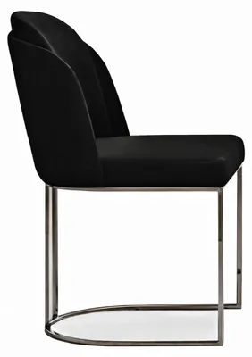 Produktbild von Eleganter schwarzer Essstuhl mit gebogenem Rücken und Chromgestell
