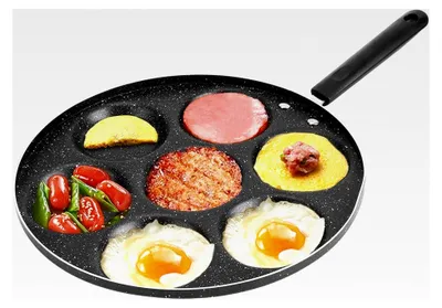 Produktbild von Spiegeleipfanne, Pancake-Pfanne Ø30cm, Eierpfanne, Crepe-Pfanne, Pfannkuchenpfanne für Induktion, 7-Loch Antihaft-Pfanne, Mini-Form Eierpfanne für Pancakes, Spiegeleipfanne für Gasherd