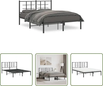 Produktbild von The Living Store Bettgestell mit Kopfteil Metall Schwarz 140x200 cm