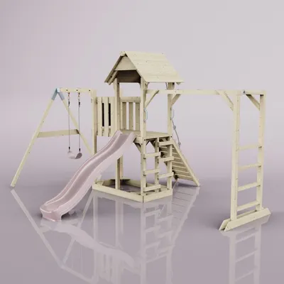 Produktbild von OutdoorToys Spielturm Strömsund aus Holz in Rosa Kinderschaukel Einzel