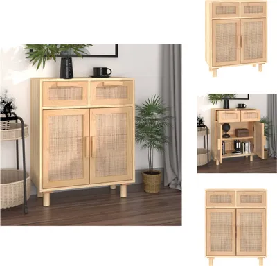 Zdjęcie produktu dla vidaXL Kredens brązowy 60x30x75 cm z litego drewna sosnowego i naturalnego rattanu - Kredensy