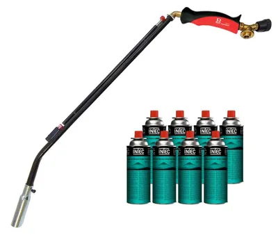 Image de Désherbeur thermique à gaz 1100W + 8 cartouches de gaz Butane Brule Herbes Allumage piezo + Adaptateur multicartouche INTEC