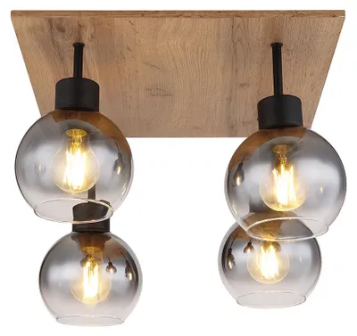 Produktbild von Deckenleuchte, Holzoptik, Kugeln Rauchglas, L 40cm