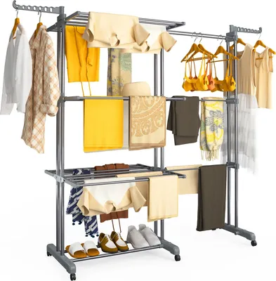 Produktbild von VOUNOT® 4 Ebenen Wäscheständer Ausziehbar, 190x64x170cm Grau
