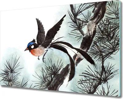 Produktbild von Coloray Küchenbrett Kochplattenabdeckung Hackbrett Schneidebrett Herdabdeckplatte 80x52 cm - Tier Vogel Zweig