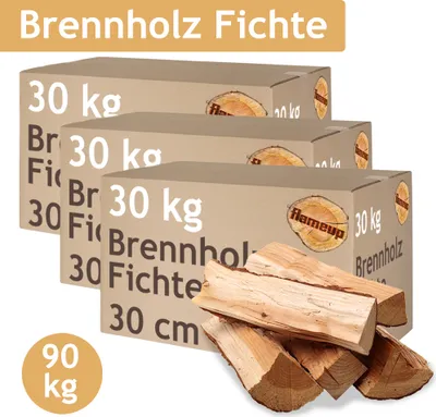 Produktbild von Palivové dřevo Smrk Palivové dřevo 90 kg Dřevo 30 cm Pro kamna a krb Ohnivá mísa Gril Palivové dřevo Polena Komorově sušené dřevo Flameup
