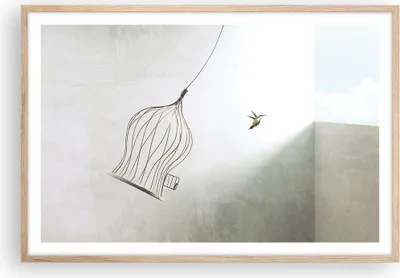 Produktbild von Gerahmtes Poster - Rahmen in heller Eiche - Flug Vogel Käfig - 91,5x61 cm - Wand Bild - Wanddeko - Wandbilder - Kunstposter - Wandposter - Bilderrahmen - Bilder - Kunstdruck - P2NAA91x61-5085