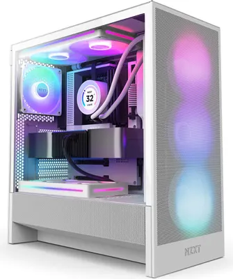 Produktbild von NZXT H5 Flow RGB, Midi Tower, PC, Weiß, ATX, EATX, micro ATX, Micro-ITX, SGCC, Gehärtetes Glas, Gaming
