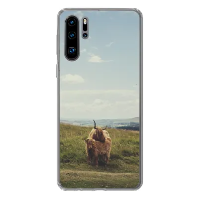 Produktbild von MuchoWow® Handyhülle Schutzhülle Hülle für Huawei P30 Pro Schottische Highlander - Gras - Wolken - Tiere Silikon Softcase Handy Hülle - Schutzdeckel