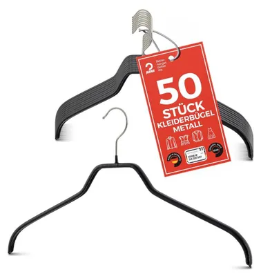 Produktbild von MAWA Kleiderbügel, 50er-Set, rutschfest, 41 cm, Schwarz, robust & ergonomisch