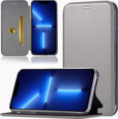 Produktbild von Handy Schutz Hülle für Apple iPhone 13 Pro Max  Handytasche mit Magnetdeckel Kartenfach und Standfunktion Klapphülle Grau