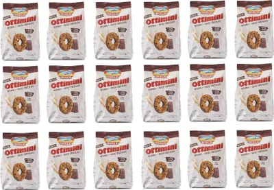 Produktbild von 18x Divella Ottimini Integrali con gocce di cioccolato Vollkornkekse mit Schokoladenstückchen und Weizenkeimen Italienische Kekse 350g biscuits cookies