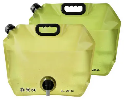Image de Jerrycan pliable - 8 litres - Lot de 2 - Avec robinet - Pour eau potable et camping