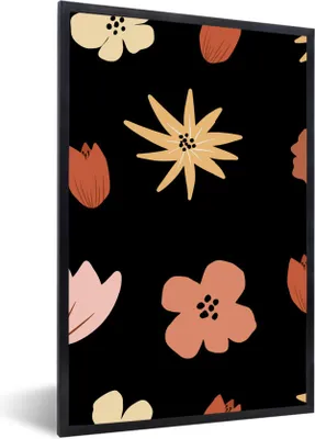 Produktbild von MuchoWow® MuchoWow® Gerahmtes Poster Blumen - Schwarz - Abstrakt - Muster 60x90 cm - Poster mit zchwarzem Bilderrahmen - Kunst