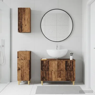 Immagine prodotto di Maison Exclusive - Sistema di mobili da bagno a 3 pezzi, modello DELFT, realizzato in legno riciclato