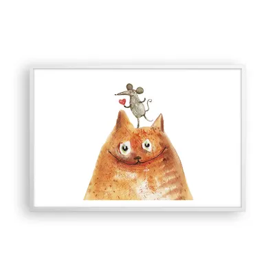 Produktbild von Gerahmtes Poster - Weißer Rahmen - Katze Maus Kinder - 91,5x61 cm - Wand Bild - Wanddeko - Wandbilder - Kunstposter - Wandposter - Bilderrahmen - Bilder - Kunstdruck - Wandbild - P2WAA91x61-4195