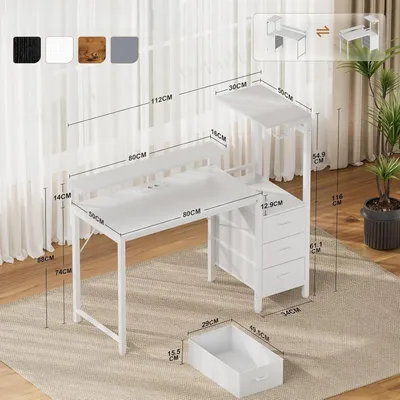 Produktbild von Gaming Computertisch 120x50 cm - Schreibtisch - LED-Beleuchtung - Integrierte Steckdosenleiste - Regale und Schubladen - Metallgestell - Weiß