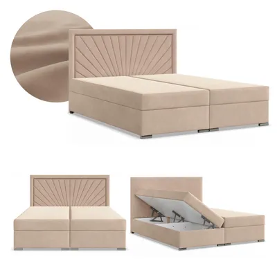 Produktbild von Boxspringbett 160x200 mit 2 Bettkästen, Kontinentales Bett mit Bonell Matratze, Doppelbett mit Kopfteil, Samtstoff, Beige, VICENZA 160 x 200