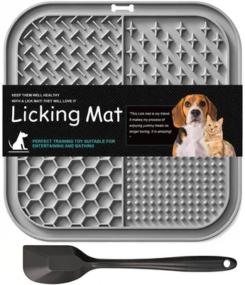 Leckmatte für Hunde & Katzen mit Saugnäpfen, 20x20 cm, Grau