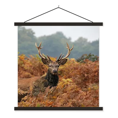 Produktbild von MuchoWow® Textilposter Hirsch - Baum - Herbst 60x60 cm mit schwarzem Rahmen - Posteraufhänger