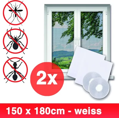 Produktbild von Grafner® 2er Set Insektenschutz Fliegengitter Fenster 150x180cm weiß mit Klettband Gitter Mückenschutz
