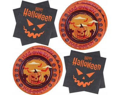 Obrázok produktu pre Sada jednorazových tanierov a obrúskov na Halloween 20 kusov