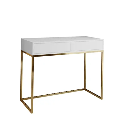 Image de AX LIVING Coiffeuse Blanc Lortie 80 cm tiroirs structure dorée