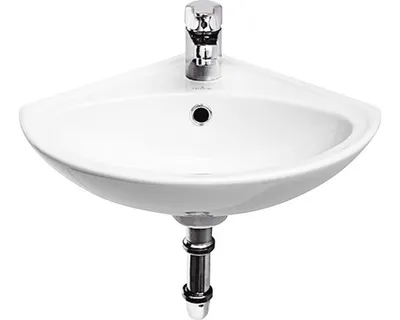 Zdjęcie produktu dla Ceramiczna Umywalka Narożna Sigma 30 cm do Małych Łazienek z Otworem na Armaturę i Przelewem, Montaż na Ścianie