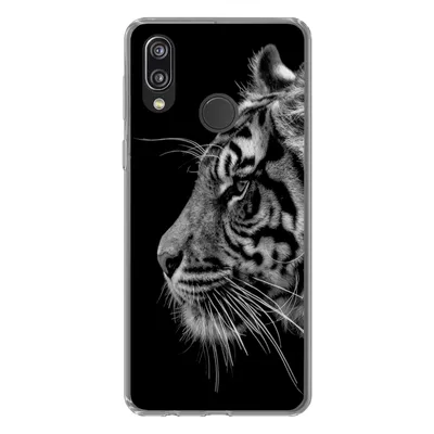 Produktbild von MuchoWow® Handyhülle Schutzhülle Hülle für Huawei P20 Lite (2020) Tiger auf schwarzem Hintergrund in schwarz und weiß Silikon Softcase Handy Hülle - Kartenhalter