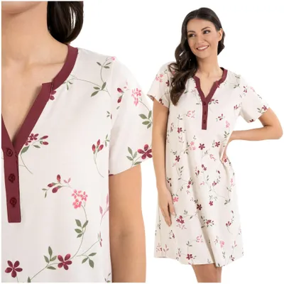 Immagine prodotto di Camicia da notte da donna - Camicia da notte a maniche corte, taglia 4XL - Camicia da notte in cotone, colorata - Camicia da notte con motivo floreale