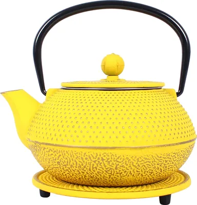 Produktbild von Echtwerk Teeservice Gusseisen Teekanne 0,8 L Teebereiter inkl. Untersetzer 2 Teetassen Teekannen-Set Vintage-Design Creme, Farbe:Gelb