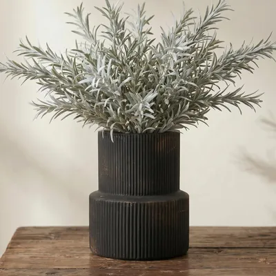 Obrázok produktu pre Keramická váza, čierna, 18 cm, s textúrovaným povrchom, rustikálny štýl, vhodná na dekoráciu obývačky, spálne alebo kancelárie, ideálna na aranžovanie pampasovej trávy