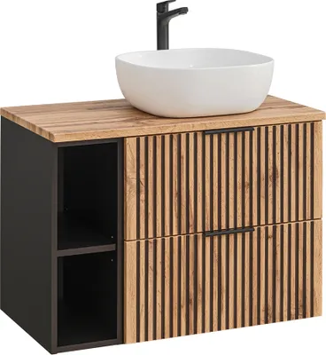 Produktbild von Waschtisch 80.6cm Gaia mit 2 Schubladen, Eichenoptik und Schwarz